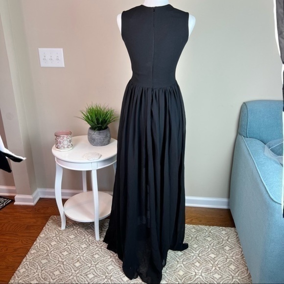 DRESS THE POPULATION 'PATRICIA' ILLUSIONS CHIFFON ROMANTIC BLACK MAXI DRESS sz S - Picture 13 of 16